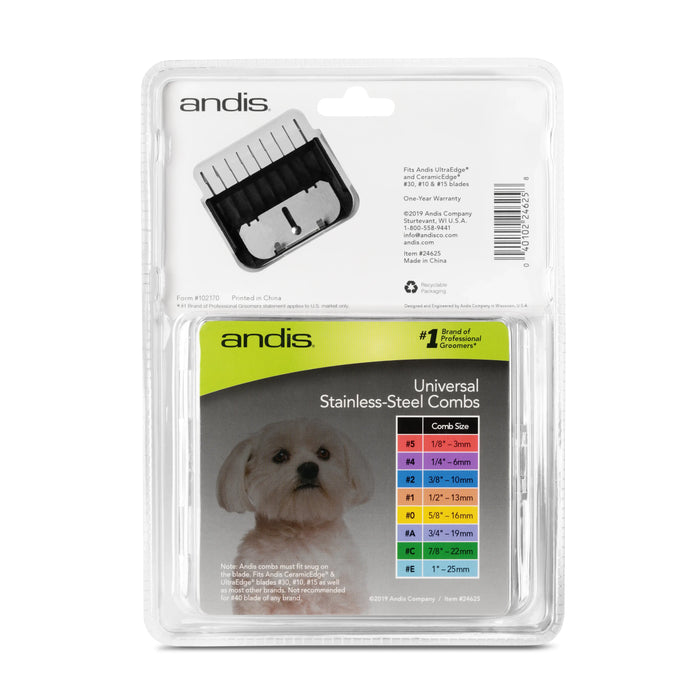 Andis 8pc Spring-Loaded Color-Coated Stainless-Steel Comb Set - - Comb by Andis