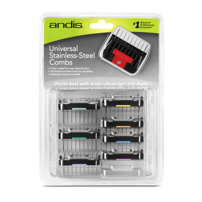Andis 8pc Spring-Loaded Color-Coated Stainless-Steel Comb Set - - Comb by Andis