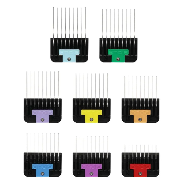 Andis 8pc Spring-Loaded Color-Coated Stainless-Steel Comb Set - - Comb by Andis