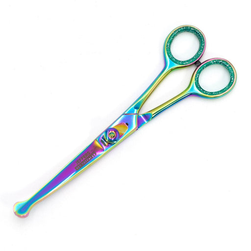 Jeffers Ball-Tip Curved Grooming Shear in Multicolored Stainless Steel, 6 1/2" - - Animal Health & Wellness > Medical Supplies by Jeffers