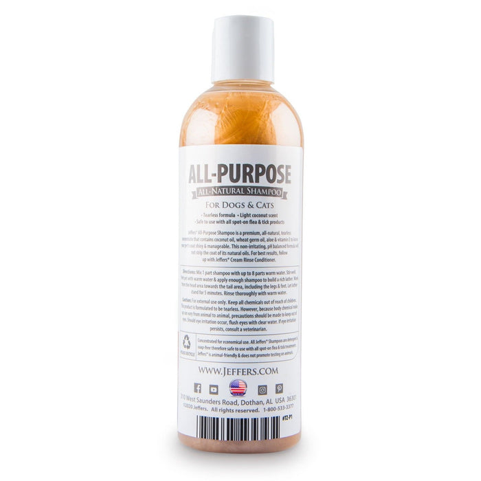 Jeffers Pet Tearless All-Purpose All-Natural Coconut Oil Shampoo for Dogs & Cats - - Animal & Pet Supplies > Pet Grooming > Pet Shampoo & Conditioner by Jeffers