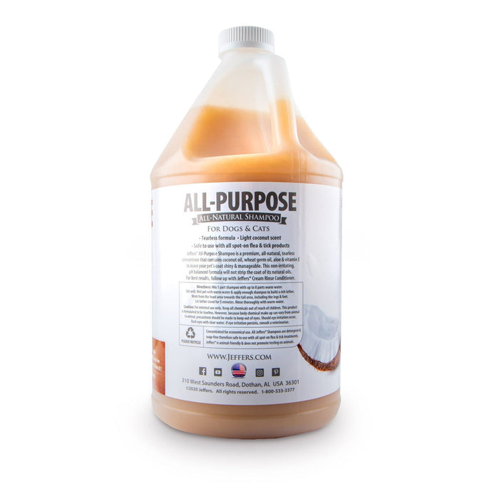 Jeffers Pet Tearless All-Purpose All-Natural Coconut Oil Shampoo for Dogs & Cats - - Animal & Pet Supplies > Pet Grooming > Pet Shampoo & Conditioner by Jeffers