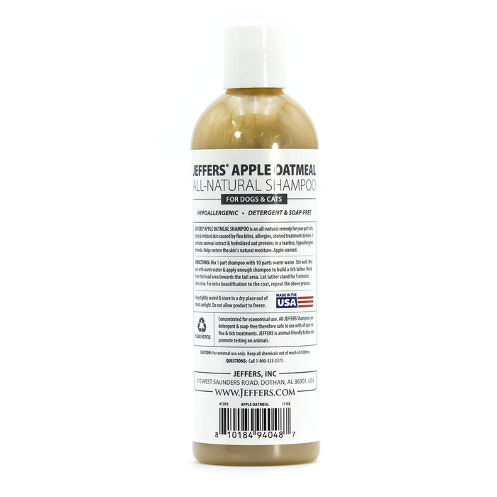 Jeffers Pet Apple Oatmeal All-Natural Hypoallergenic Dry Skin Shampoo for Dogs and Cats - - Animal & Pet Supplies > Pet Grooming > Pet Shampoo & Conditioner by Jeffers