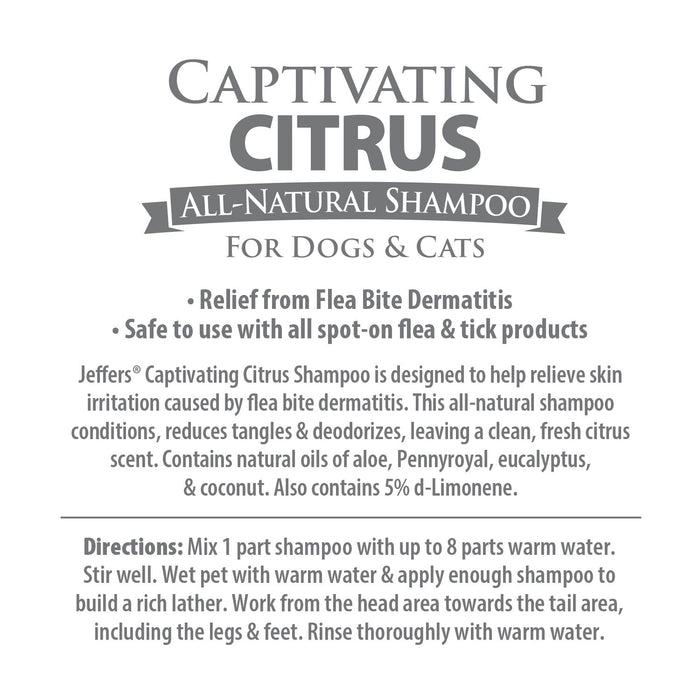 Jeffers Pet Captivating Citrus All-Natural Flea Bite Relief Shampoo for Dogs and Cats - - Animal & Pet Supplies > Pet Grooming > Pet Shampoo & Conditioner by Jeffers